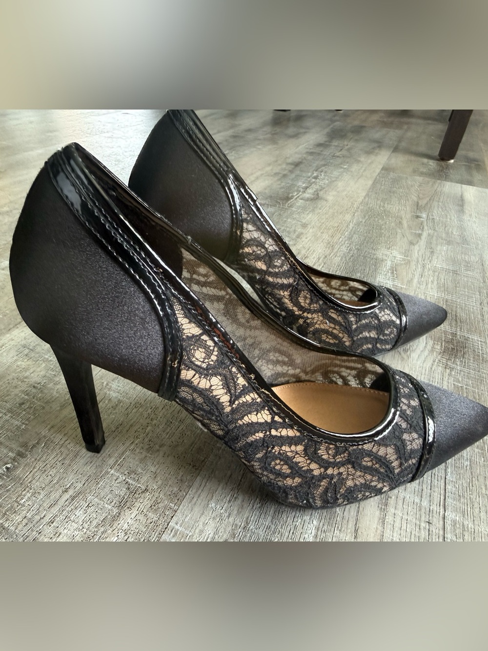 Black Lace Pointed Toe High Heel Pumps